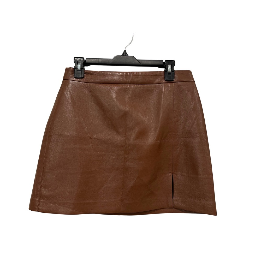 Wilfred Aritzia Brown Faux Leather Mini Skirt with Front Slit Size 10 79499